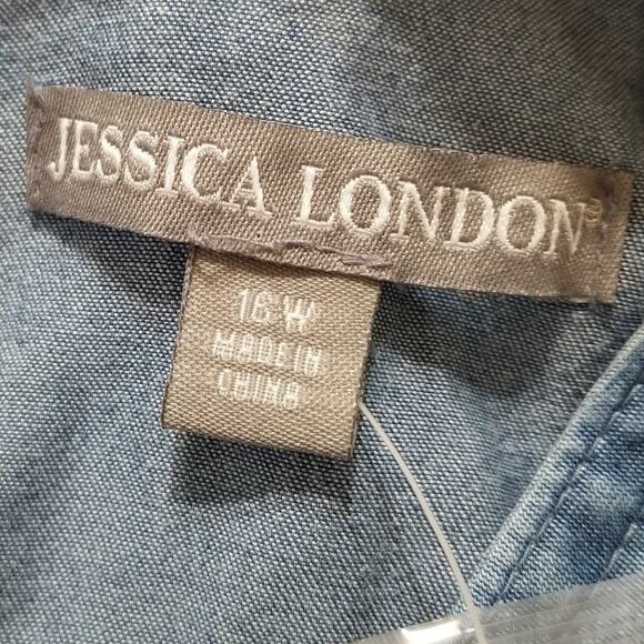 Jessica London Women's Denim Tie-Neck Midi Sun Dress Pleat Center Front Size16W - Picture 5 of 7